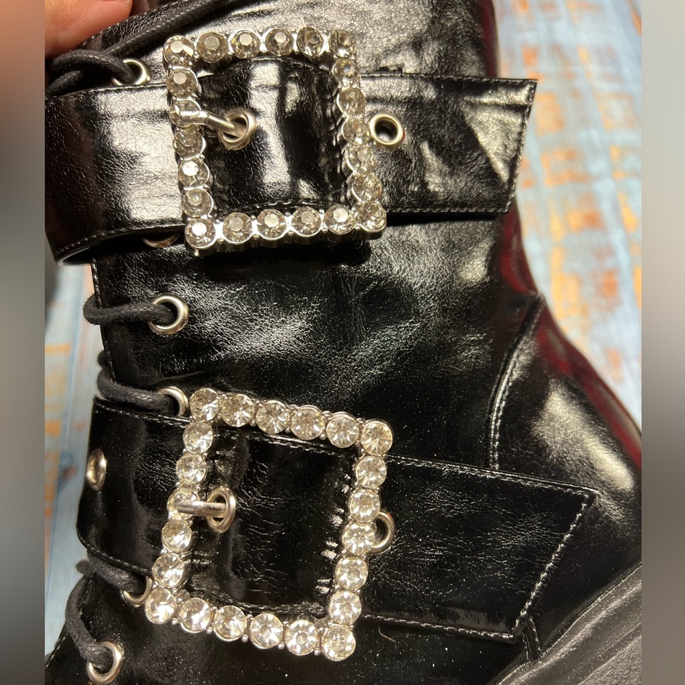 Black Platform Ankle Leather Boots - Picture 7 of 13